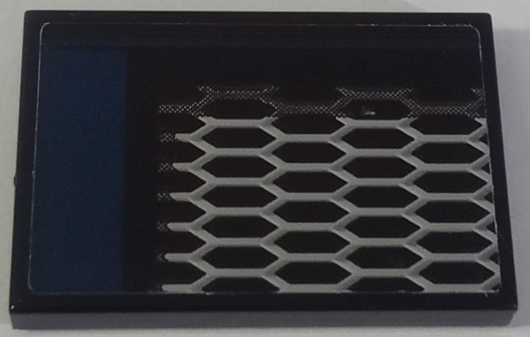 Lego Tile 2 x 3 with Honeycomb Grille and Dark Blue Stripe Pattern Model Right Side (Sticker) - Set 42154
