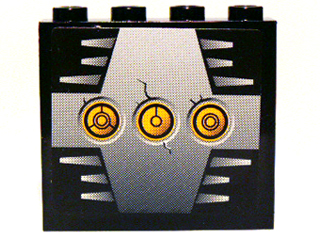 Lego Panel 1 x 4 x 3 - Hollow Studs with 3 Yellow Circles with Bionicle Code C on Silver Background Pattern (Sticker) - Set 8758 / Black