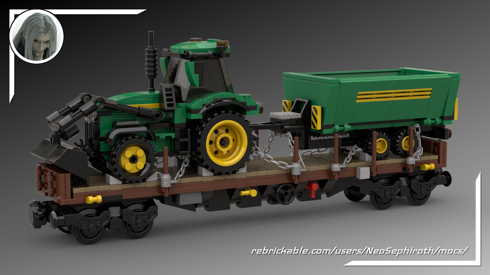 Lego Fladbed wagon loaded with a tractor