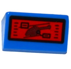 Lego Slope 30 1 x 2 x 2/3 with Helicopter on Red Screen Pattern (Sticker) - Set 76046 / Blue