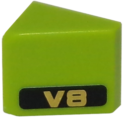 Lego Slope 30 1 x 1 x 2/3 with Gold 'V8' on Black Background Pattern Model Left Side (Sticker) - Set 8147