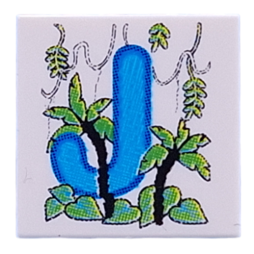 Lego Tile 2 x 2 with Medium Blue 'J', Jungle Print