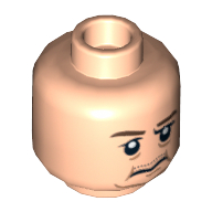Lego Minifig Head Malakili, Brown Eyebrows, Moustache, White Pupils / Sad Print / Light Nougat