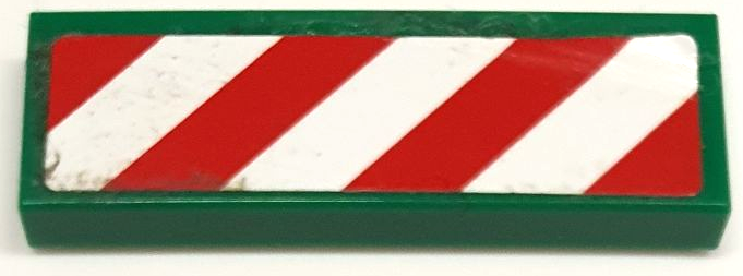 Lego Tile 1 x 3 with Red and White Danger Stripes Pattern Model Left Side (Sticker) - Set 60097 / Green