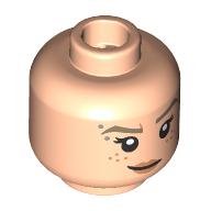 Lego Minifig Head Gwen Stacy, Dark Tan Eyebrows, Silver Dots, Freckles, Nougat Lips, Lopsided Smile / Scowl, Gap in Teeth / Light Nougat