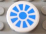 Lego Tile, Round 2 x 2 with Blue Propeller Pattern (Sticker) - Set 8118 / White