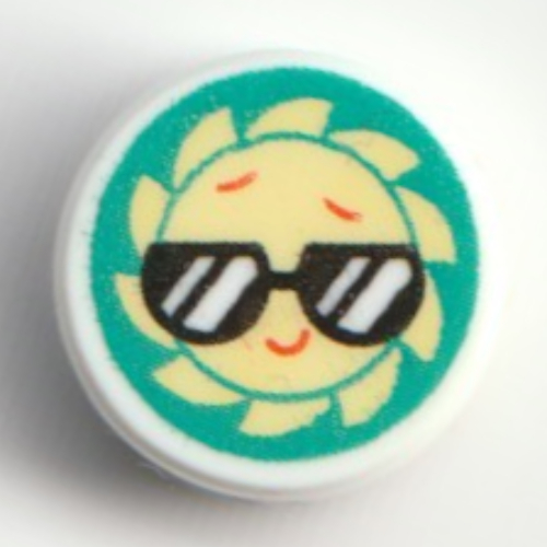 Lego Tile Round 1 x 1 with Sun with Sunglasses on Dark Turquoise Background Print