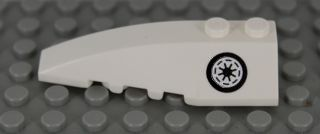 Lego Wedge 6 x 2 Left with Black and White SW Galactic Republic Logo with Thick Border Pattern (Sticker) - Set 7751 / White