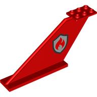 Lego Tail 12 x 2 x 5 with Red Flames on Silver Shield Print [Fire Fighters] / Red