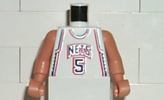 Lego Torso NBA New Jersey Nets #5 (White Jersey) Pattern / Nougat NBA Arms