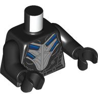 Lego Torso, Silver/Dark Blue Armor Print, Black Arms and Hands / Black