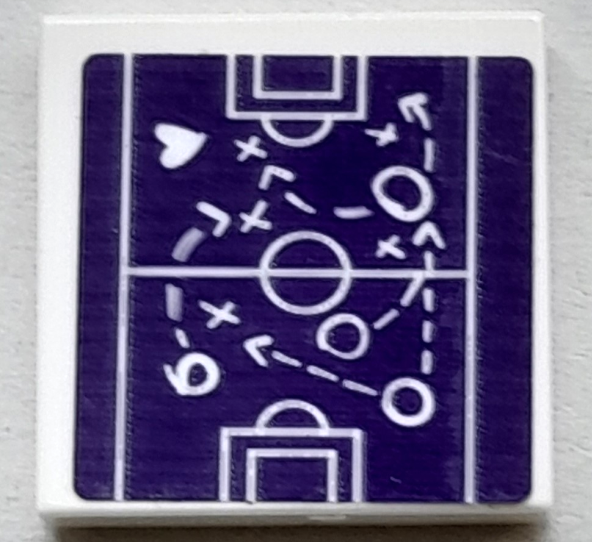Lego Tile 2 x 2 with Dark Purple Soccer Pitch with Dotted Lines, Arrows, Circles and Heart Pattern (Sticker) - Set 41669