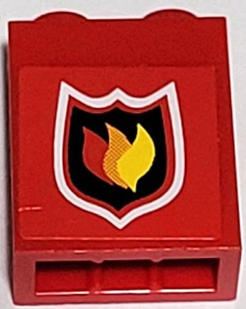 Lego Brick 1 x 2 x 2 with Inside Stud Holder with Fire Logo Badge Small Pattern (Sticker) - Set 7213
