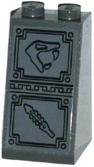 Lego Slope 75 2 x 2 x 3 - Solid Studs with Snake Head Looking Right and Serrated Blade Sword Bas-Relief Sculpture Pattern (Sticker) - Set 70750