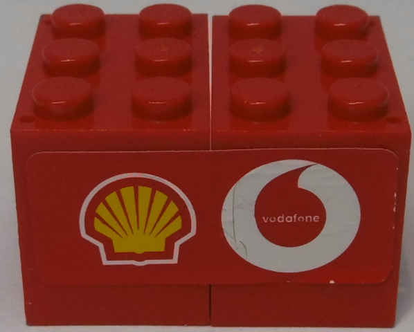Lego Stickered Assembly 4 x 3 x 2 with Shell and Vodafone Logos Pattern Model Left Side (Sticker) - Set 8654