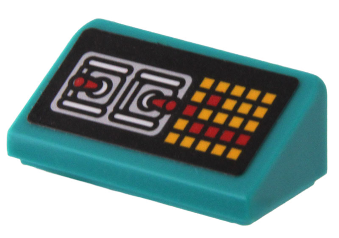 Lego Slope 30 1 x 2 x 2/3 with Red and Yellow Lights and 2 Toggle Switches on Silver Background Pattern (Sticker) - Set 80022