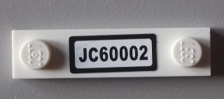 Lego Plate, Modified 1 x 4 with 2 Studs without Groove with 'JC60002' Pattern (Sticker) - Set 60002 / White