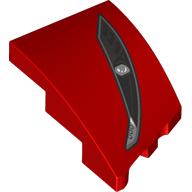 Lego Brick Wedged, Curved 3 x 2 with Stud Notch Left with Black Headlight Print / Red