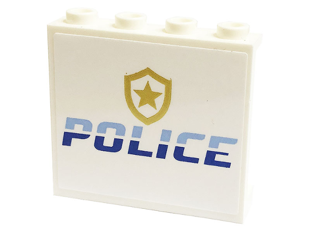 Lego Panel 1 x 4 x 3 with Side Supports - Hollow Studs with Bright Light Blue and Blue 'POLICE' and Gold Star Badge Logo Pattern (Sticker) - Set 60316