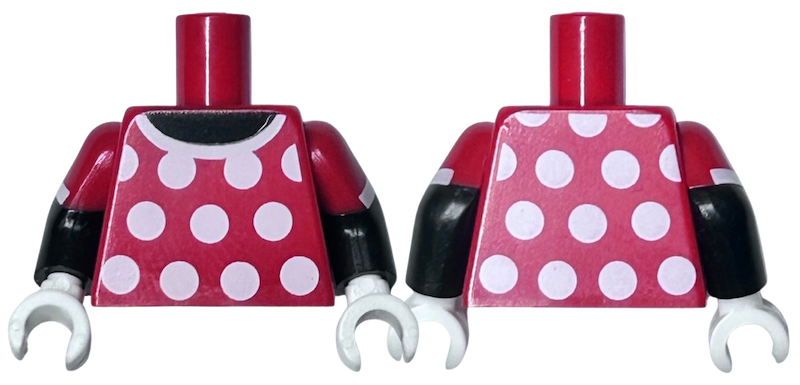 Lego Torso Red Dress Top with White Collar and Polka Dots Front and Back Pattern / Black Arms with Red Short Sleeves with White Cuff Pattern / White Hands