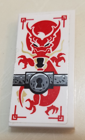 Lego Tile 2 x 4 with Red Dragon, Keyhole on Silver Bar Pattern (Sticker) - Set 70591