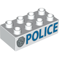 Lego Duplo Brick 2 x 4 with 'POLICE' and Star Badge Silver Print / White