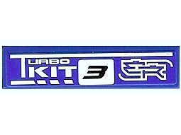 Lego Tile 1 x 4 with Stylized 'ER', White 'TURBO KIT', and Black Number 3 Pattern Model Left Side (Sticker) - Set 8135