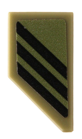 Lego Tile, Modified 1 x 2 Wedge Right with 3 Black Diagonal Stripes Pattern (Sticker) - Set 76923 / Olive Green