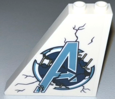 Lego Slope 55 6 x 1 x 5 with Metallic Light Blue Damaged Avengers Logo with Cracks Pattern (Sticker) - Set 76192 / White