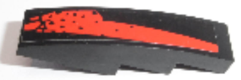 Lego Slope, Curved 4 x 1 with Red Stripe with Splotches Pattern Model Left Side (Sticker) - Set 8864