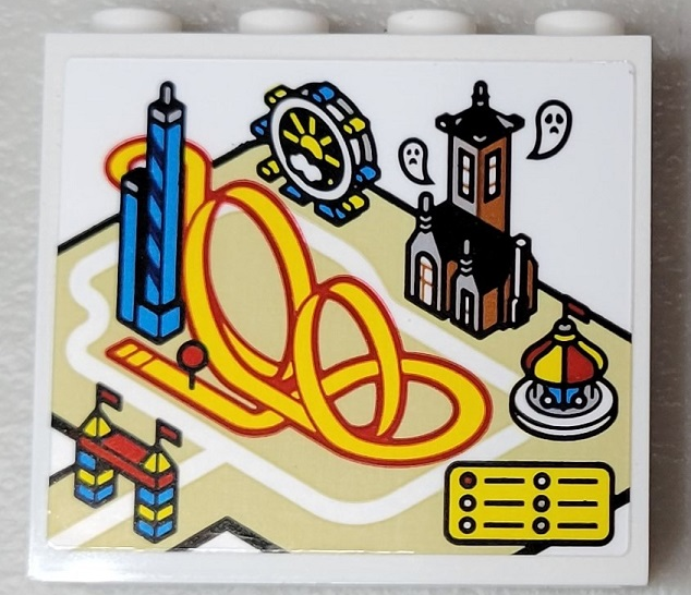 Lego Panel 1 x 4 x 3 with Side Supports - Hollow Studs with Amusement Park Map with Loop Coaster, Haunted House, Ferris Wheel and Carousel Pattern (Sticker) - Set 10303