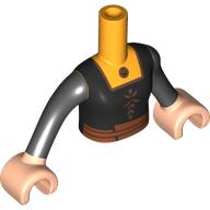 Lego Minidoll Torso Girl with Black Tunic, Bright Light Orange Shirt, Dark Orange Belt, Trim, Light Nougat Arms and Hands / Bright Light Orange
