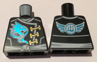 Lego Torso Ninjago Robe with Gold Clasps, Zane Power Symbol, White Sash and Emblem and Wings on Back Pattern / Black