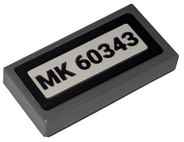 Lego Tile 1 x 2 with White License Plate with Black Border and 'MK 60343' Pattern (Sticker) - Set 60343