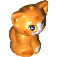 Lego Animal, Cat, Kitten Sitting with White Face, White/Dark Orange Spots, Bright Pink Nose print / Orange