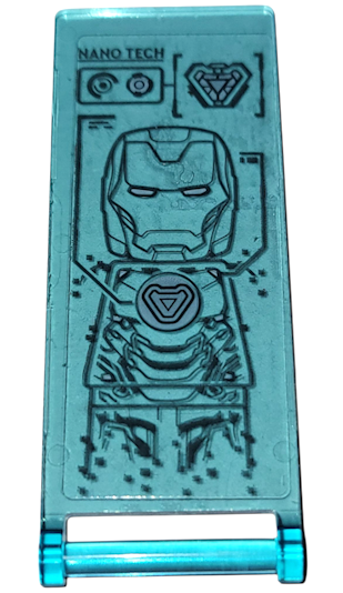 Lego Flag 7 x 3 with Bar Handle with Digital Display Screen with Dark Bluish Gray Iron Man Suit Design and 'NANO TECH' Pattern (Sticker) - Set 76216