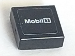 Lego Tile 1 x 1 with 'Mobil 1' with White 'o' on Black Background Pattern (Sticker) - Set 75887 / Black