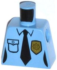Lego Torso Female Police Uniform Shirt with Pocket, Gold Badge, Black Tie Pattern / Medium Blue
