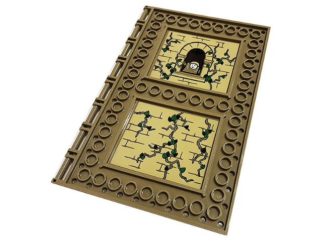 Lego Tile, Modified 10 x 16 with Studs on Edges and Bar Handles with Tan Brick Wall, Leaves, Window, Climbing Plants and Minifigure Pattern (Stickers) - Set 76384 / Dark Tan