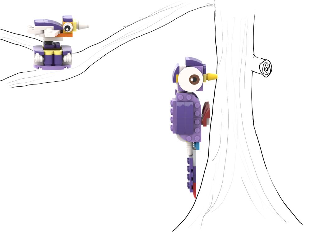 Lego Woodpecker with chick and nest