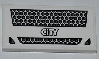 Lego Tile 2 x 4 with Car Grille and 'CITY' Pattern (Sticker) - Set 4206 / White