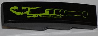 Lego Slope, Curved 4 x 1 with Lime Lines Pattern Model Left (Sticker) - Set 8079 / Black