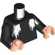 Lego Torso with White Hair Print, Black Arms, Light Nougat Hands / Black