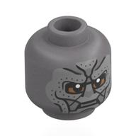 Lego Minifig Head Doctor Doom, Metal Plating, Black Lined, Ribbits, Medium Brown Around Eyes