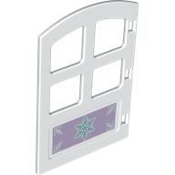 Lego Duplo Door 1 x 4 x 4 with Four Panes and Curved Top with Snowflake Print / White
