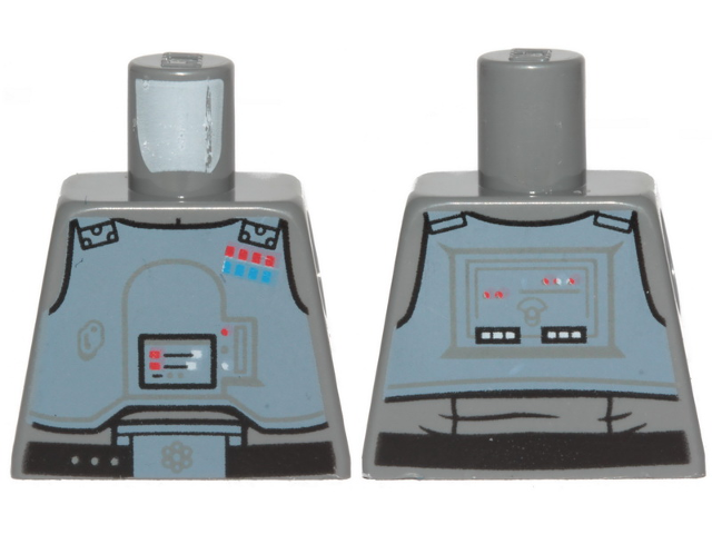 Lego Torso Sand Blue Armor Breastplate, Gray Lines with Blue and Red General Insignia Pattern (SW General Veers) / Dark Bluish Gray