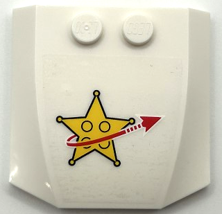Lego Wedge 4 x 4 x 2/3 Triple Curved with Yellow Star Justice Badge and Red Arrow Pattern 2 (Sticker) - Set 10191