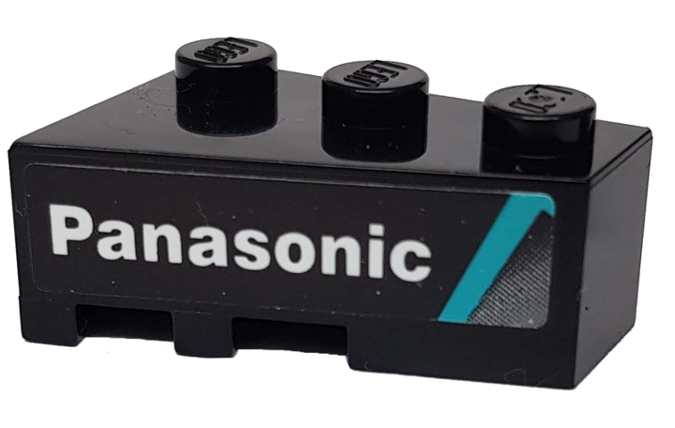 Lego Wedge 3 x 2 Right with Medium Azure Stripe and White 'Panasonic' on Black Background Pattern (Sticker) - Set 76898