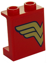 Lego Panel 1 x 2 x 2 with Side Supports - Hollow Studs with Gold Wonder Woman Logo Left Half Pattern (Sticker) - Set 41235