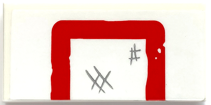 Lego Tile 2 x 4 with Basketball Backboard, Red Half Rectangle and Light Bluish Grey Scratches Pattern (Sticker) - Set 70912